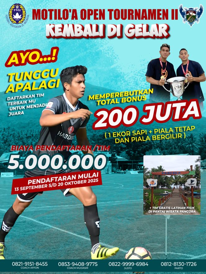 
 Motiloa Open Tournament II Kembali Digelar: Total Hadiah Rp200 Juta + Sapi Siap Diperebutkan