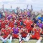 Tim Sepakbola Halbar merayakan kemenangan atas tim sepakbola Halteng di ajang Popda XII Kabupaten Morotai 
